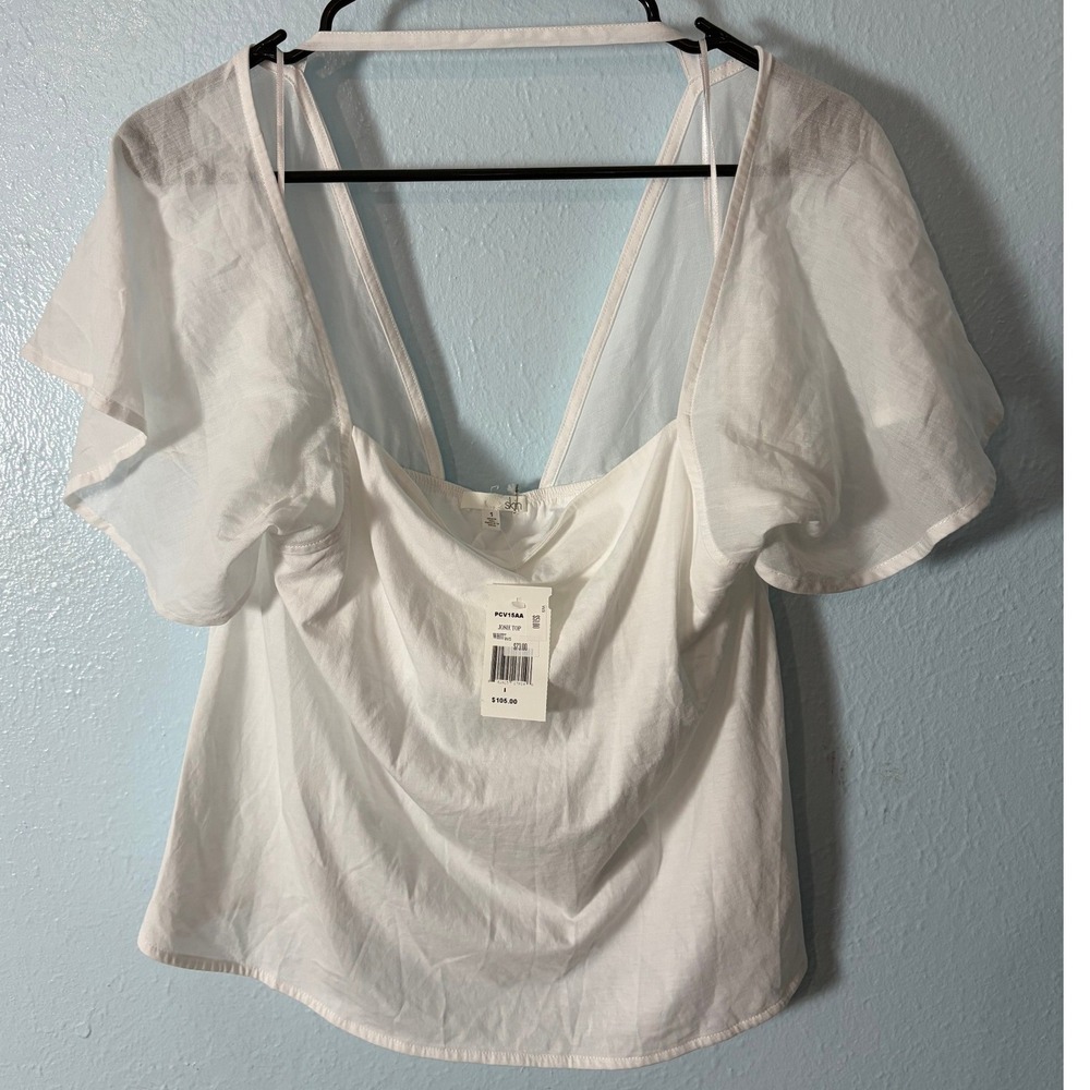 SKIN Worldwide Joni Top White Pima Cotton Flutter Sleeve V-Neck S NWT Soft Girl